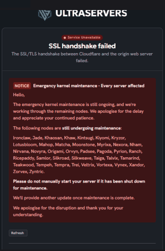 Halaman maintenance UltraServers sekitar 19:40 WIB